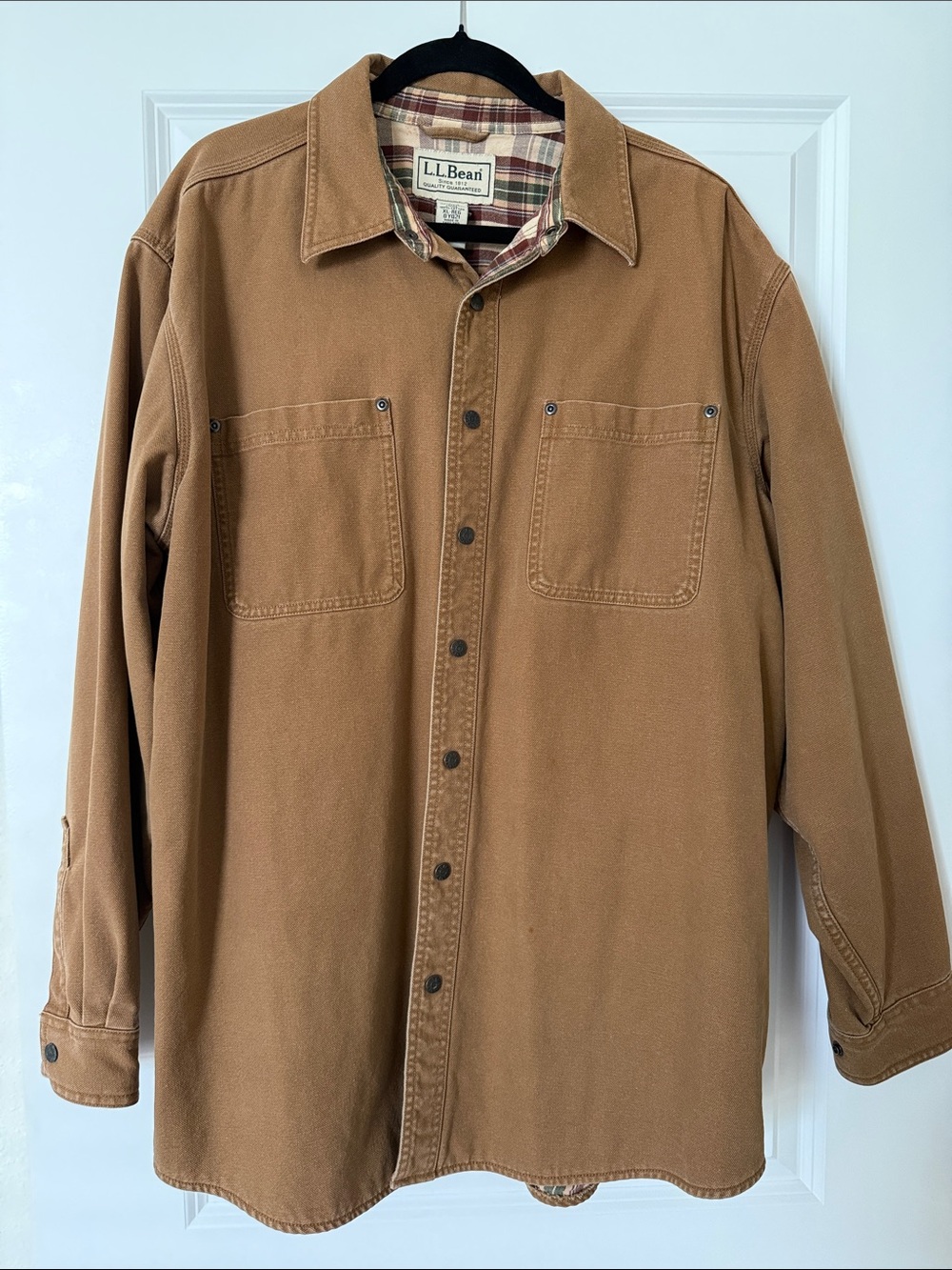 L.L. Bean Men's Tan Canvas Shirt Jacket with Flannel Lining